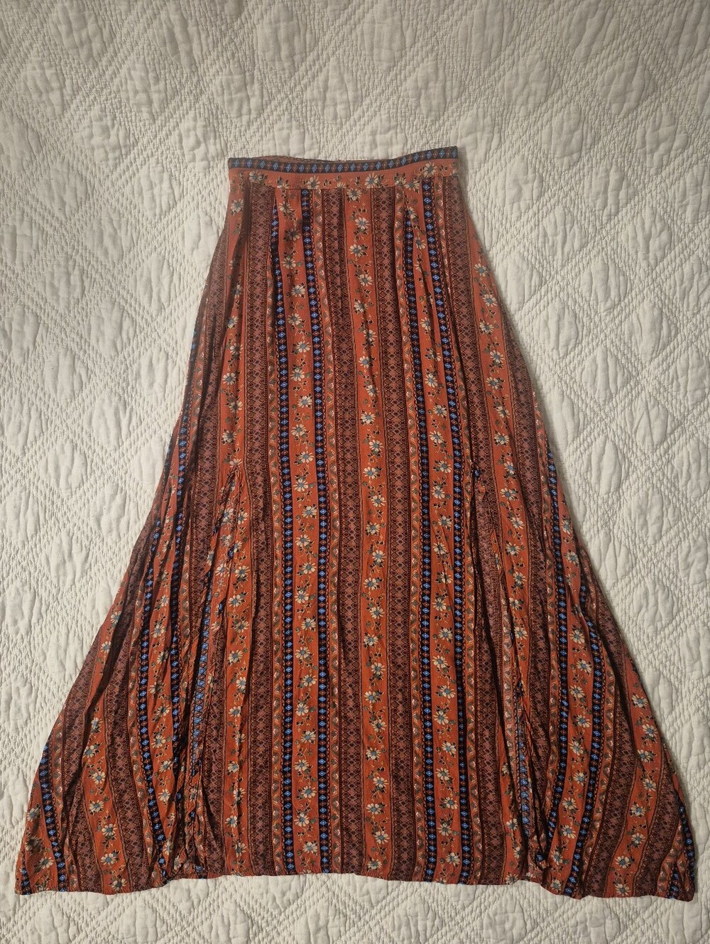 Showpo Burnt Orange Floral Boho Split Maxi Skirt Size 6 NWOT
